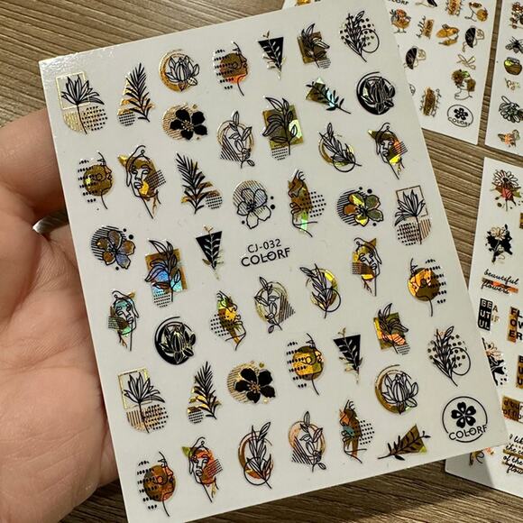 3D Nail Art Stickers! Holographic Gold Black Flowers, Love, Bee, Honey Designs - Picture 2 of 5